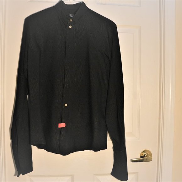 Versace Jeans Couture Men's Collared Patterned Dress Shirt Medium Black - Picture 2 of 6
